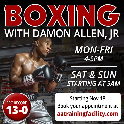 aatfacility's tweet photo. Starting November 18th Professional Boxer Damon Allen, Jr will be offering boxing training at Athletes Academy. By Appt only. Mon-Fri 4-9pm and Sat/Sun starting at 9am. Book your appt at https://t.co/TFhEm1q4B1! #boxing #damonallenjr #boxer #boxinglessons #phillyboxing https://t.co/MDETgVGnZq