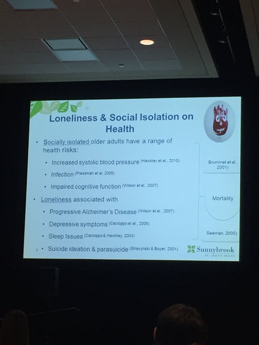 sguy2016's tweet photo. Negative effects of loneliness &amp; isolation Dr Sander Hitzig @CSCI_RA  #spinalcordinjury #sci2017 https://t.co/eBFBmrcSGG