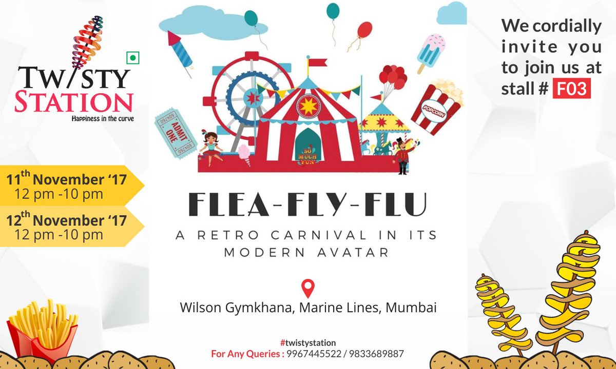 twistystation's tweet photo. #TwistyStation opening its pop-up shop at #FleaFlyFlu! Grab your #twisty &amp; enjoy for 2 days :) #HappinessInTheCurve #WilsonGymkhana #MarineLines #Events #Mumbai https://t.co/6lhX8ZhdJe