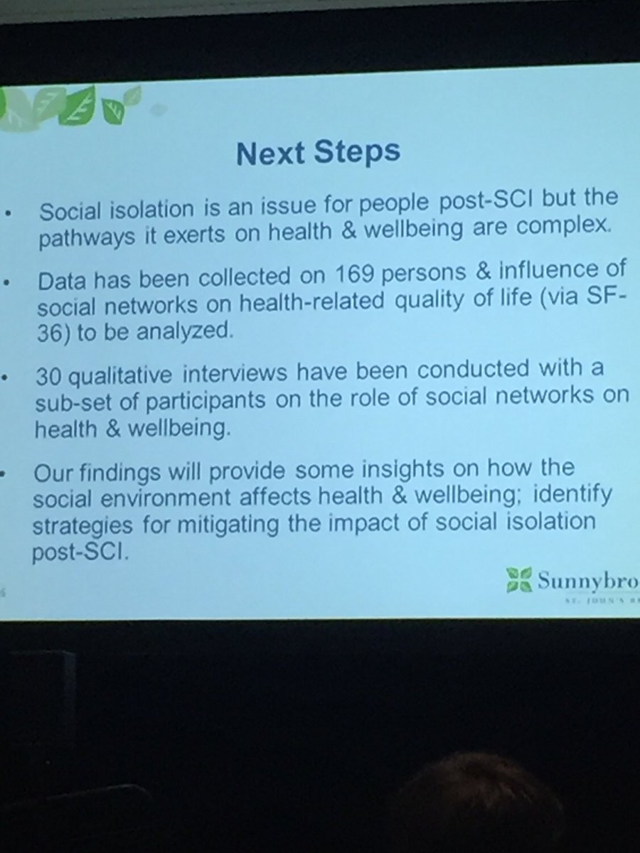 sguy2016's tweet photo. Dr Hitzig’s study on social isolation - next steps @CSCI_RA #sci2017 #spinalcordinjury https://t.co/51a2QKneHL