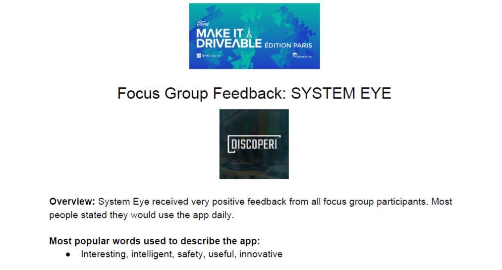 Discoperi_Inc's tweet photo. Happy to share output from a @Ford focus group review on our #System_Eye https://t.co/SXp8Wr5N2N