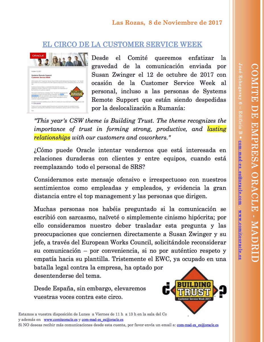 ComiteOracle's tweet image. COMUNICADO: EL CIRCO DE LA CUSTOMER SERVICE WEEK. comiteoracle.es #ComiteOracle