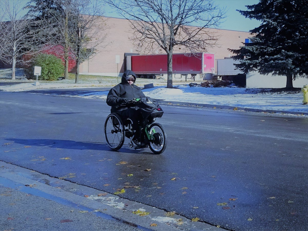 49Bespoke's tweet photo. Our first snow of the year leaving the streets a little slippery on my @BatecMobility @RGKWheelchairs @VariliteSeating @spinergywheels https://t.co/TxIPluX3WL