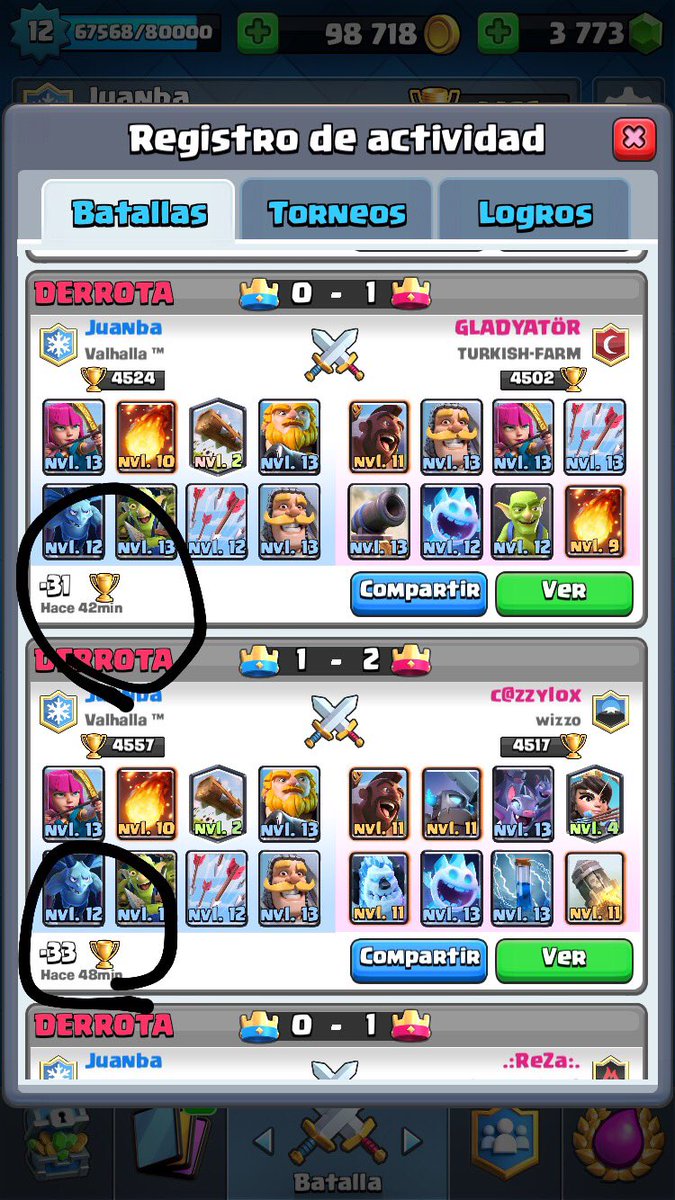 Juanba_Valhalla's tweet photo. La verdad cada día tengo más ganas y argumentos para abandonar ladder

1) Todos maxeados! Y encima hacen BM con eso, los vírgenes!

2) Nunca me dan más de 30 🏆 pero siempre me sacan más de eso! 

Chupate una pija, Supercell https://t.co/lU3Mv6HB06