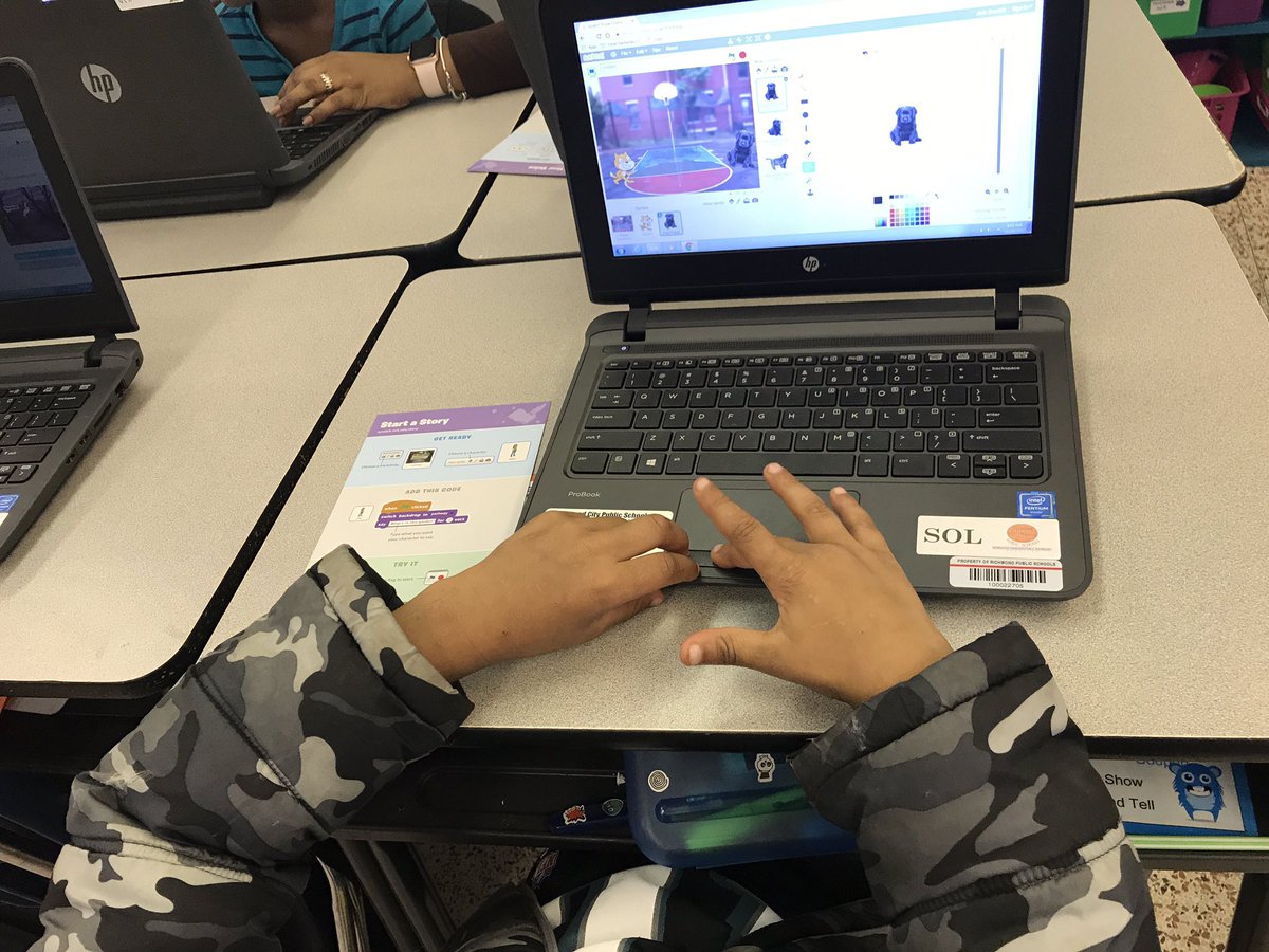 LenardITC's tweet photo. @MrsWest3rd #Fisherflamingos applying sequencing skills to create @scratch stories! #IntegrateEdTech #InnovativeEdTech #coding @RPS_Schools @RVAITRTs https://t.co/OknVbcH1u6