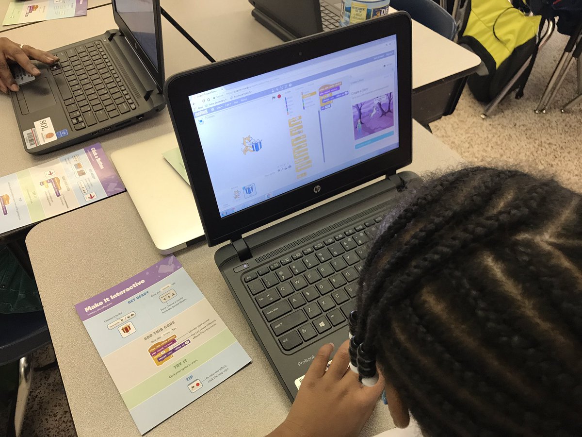 LenardITC's tweet photo. @MrsWest3rd #Fisherflamingos applying sequencing skills to create @scratch stories! #IntegrateEdTech #InnovativeEdTech #coding @RPS_Schools @RVAITRTs https://t.co/OknVbcH1u6