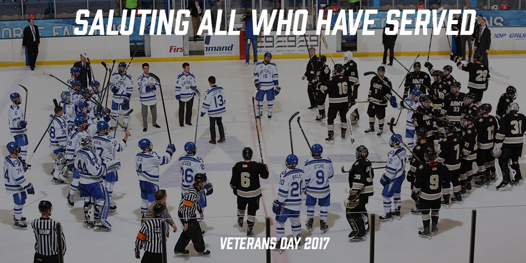collegehockey's tweet photo. Saluting all who have served with this fitting shot from last weekend's Army-Air Force series #VeteransDay https://t.co/bilglWwSHz