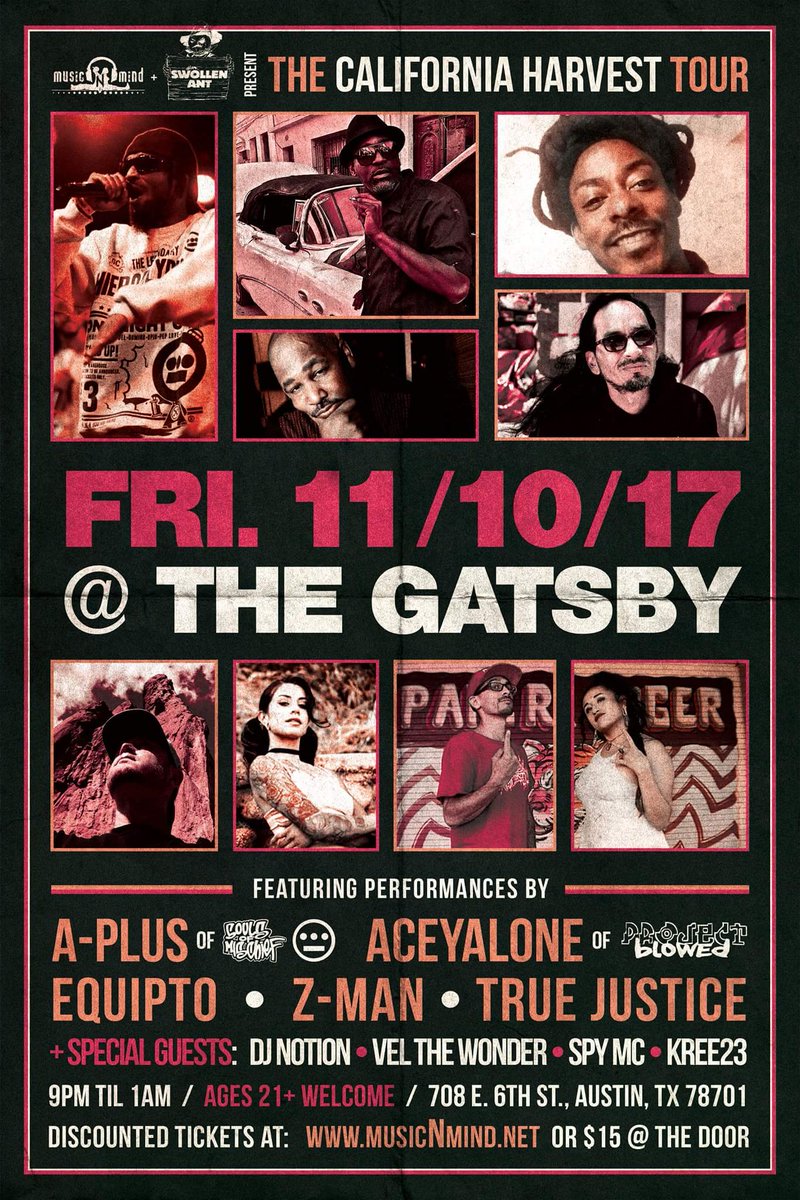 iamspymc's tweet photo. 2nite @VelTheWonder and myself got #rapperstuff to do at @TheGatsbyAustin w/@Aceyalone #Aplus @DJNotionTX and more! I go on from 945 to 1015 she goes on from 1015 to 1045. Swang thru Y'all! #spymcsays #raplife #freshmoonrecords https://t.co/VkUWkEx5M8