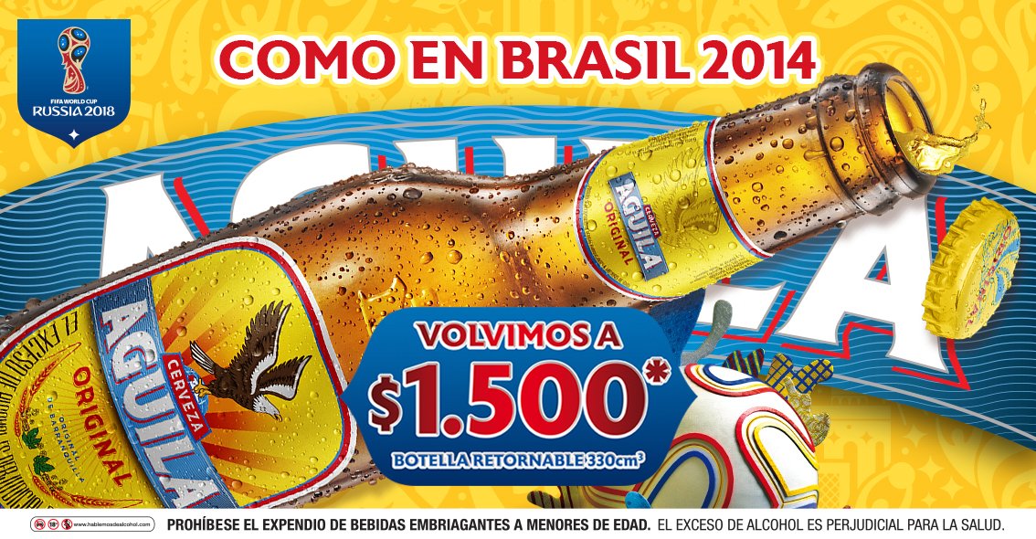 CervezaAguila's tweet photo. .@actualidadpanam  ¡Vimos que no llegaron a los 1.500 RT, pero no importa, porque nosotros si le bajamos a la cerveza! Pa´ armar la celebración, llegamos a Rusia 2018 con el precio de Brasil 2014. #AguilaA1500 https://t.co/O6EKnN6Gs2