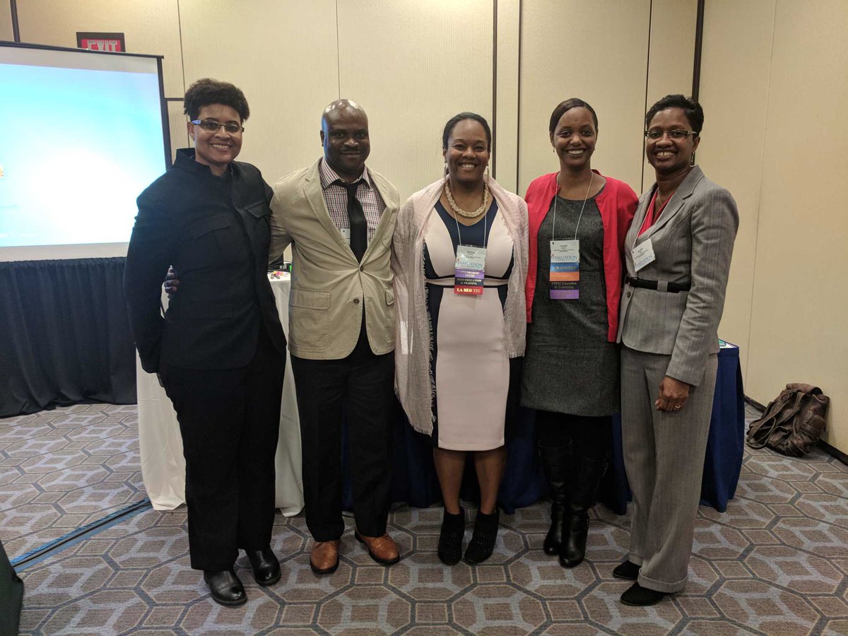 AyeshaBoyce's tweet photo. Could not be more proud! @UNCG_ERM faculty and Ph.D. students had a large and engaged audience at our 8am session about lived experiences of Black evaluators! Study inspired by work of Stafford Hood. @AEAamp #eval2017 @Illinois_CREA @UNCGSchoolofEdu @UNCG https://t.co/EbNPCh1nsS