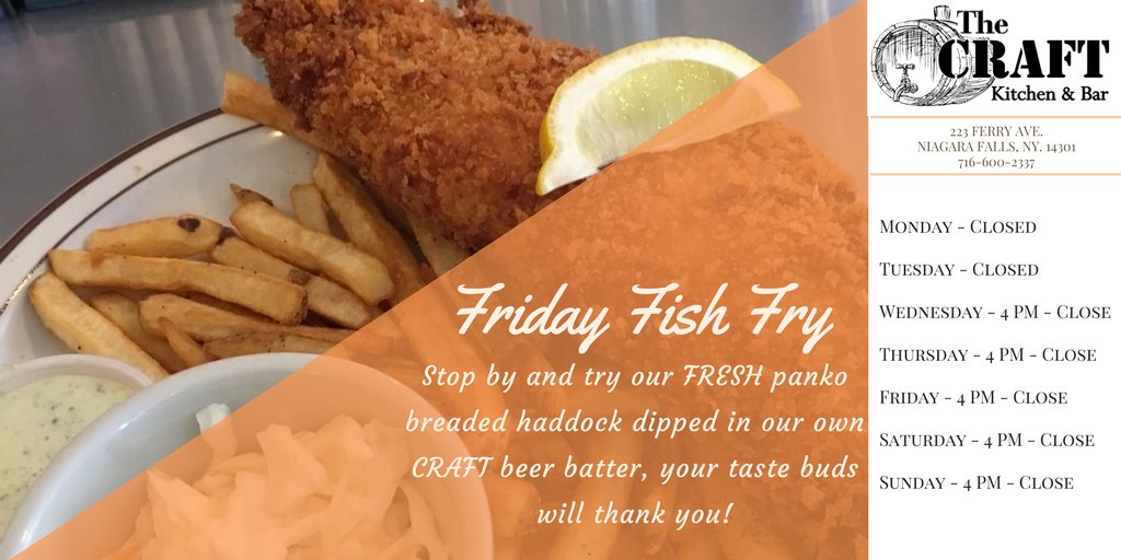 Friday Fish Fry at The Craft! Delicious Recipe - Try it with one of 24 #CraftBeers! #FishFry #NiagaraFalls #local #restaurant #buffalo