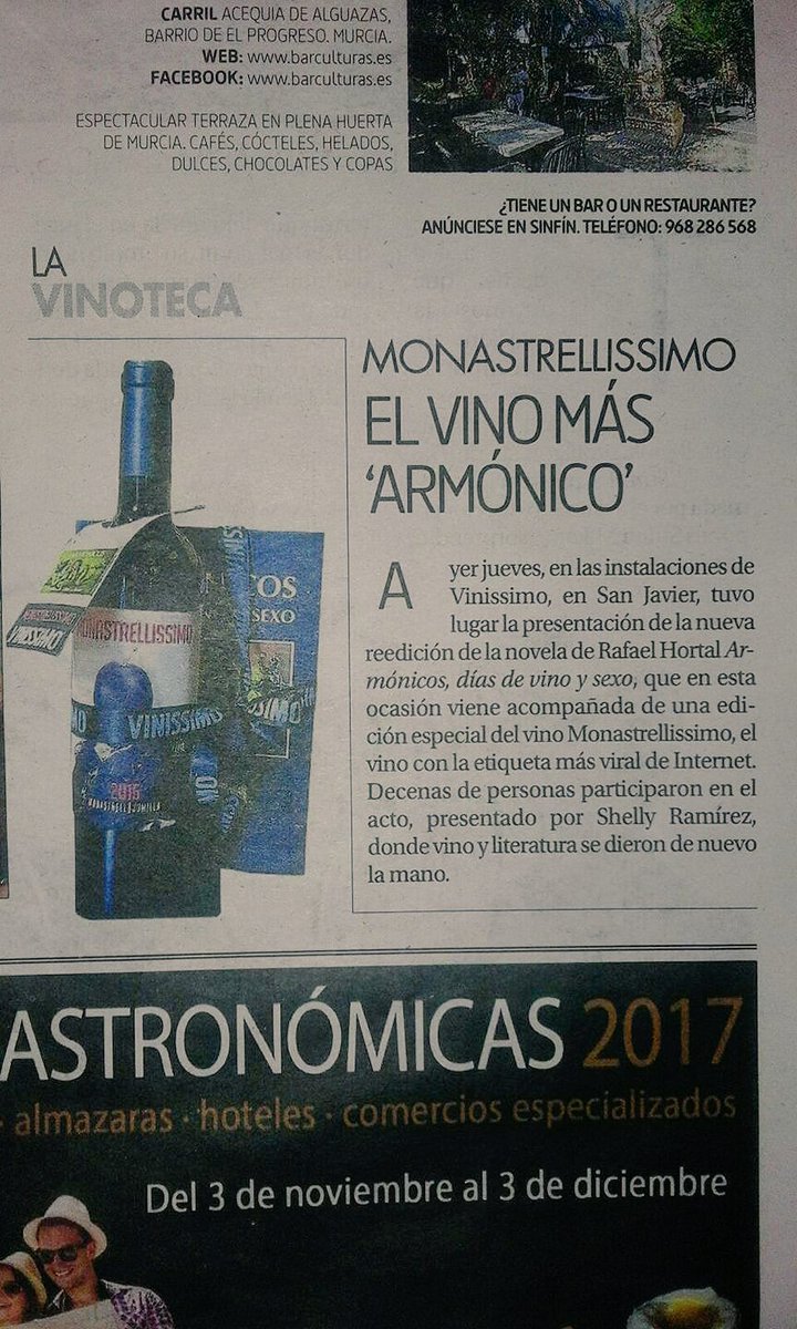 shellyramirezp's tweet photo. @diariolaopinion recoge nuestro evento de ayer, presentación de #armonicos de @RafaHortal y degustación de #monastrellissimo https://t.co/5Da888QYiy