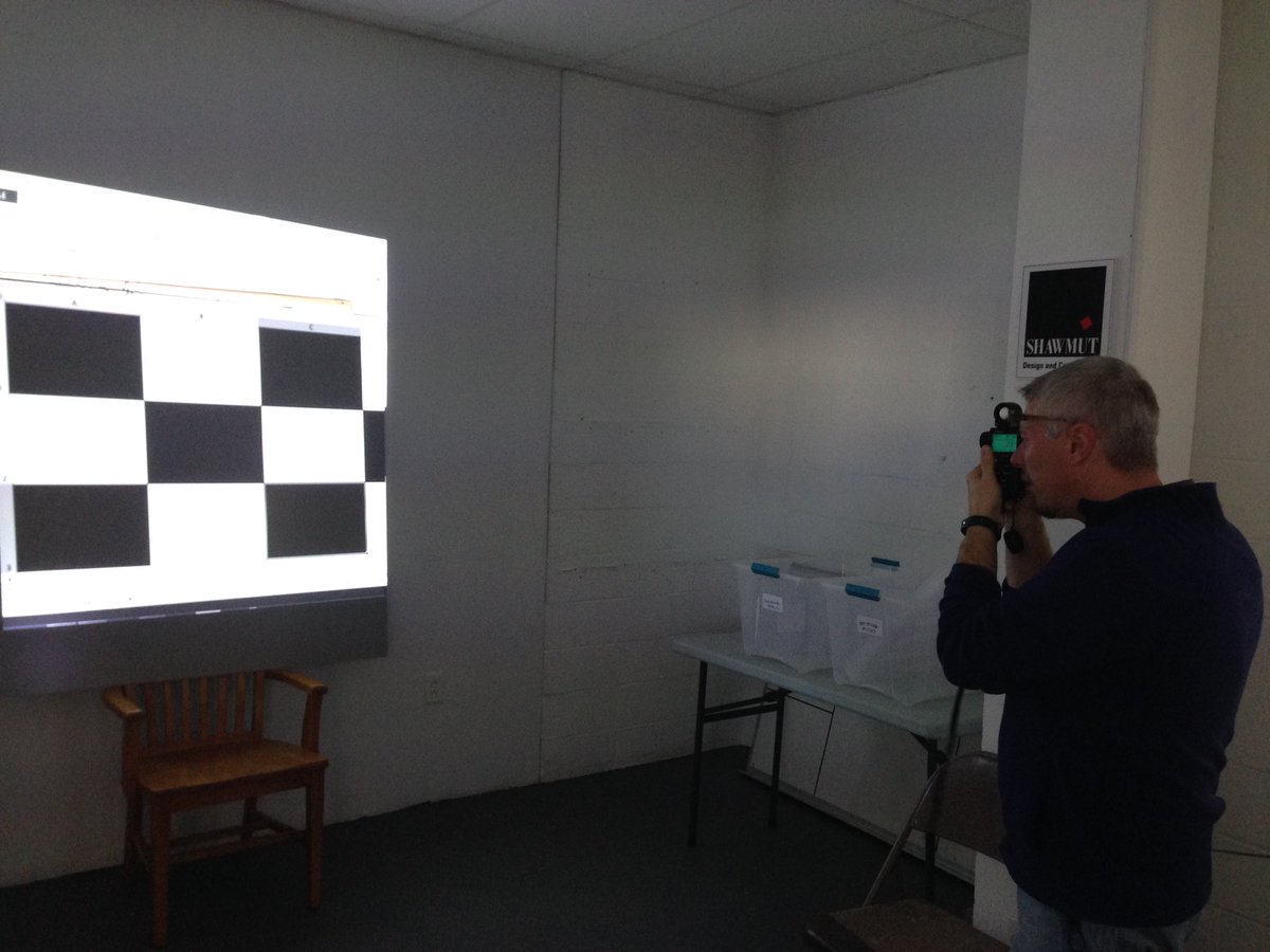 BrookeTrivas_PW's tweet photo. #perkinswill_boston working with our A-V consultant #acentech to test a mockup of the metal panels for summer movie projection at the new #bmhs #billerica https://t.co/KjXYGxWMaS
