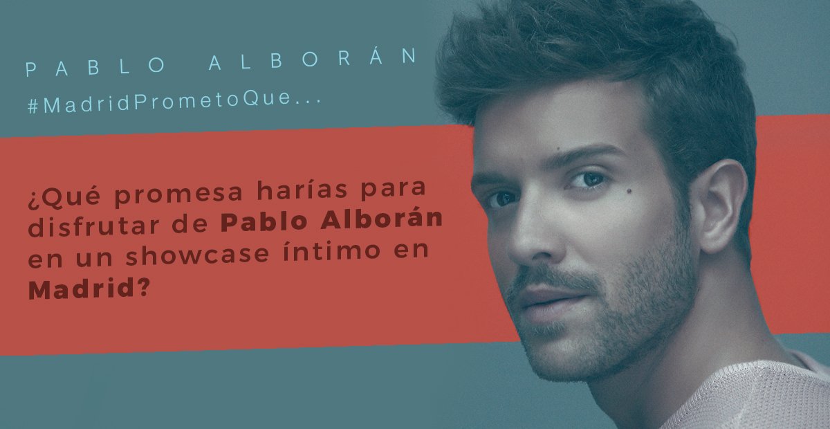 WarnerMusicES's tweet photo. ¿QUIERES ASISTIR A UN SHOWCASE EXCLUSIVO DE @pabloalboran? Entra en https://t.co/BwY1obwxBu y entérate de cómo ser uno de los 20 ganadores. 

#MadridPrometoQue https://t.co/QFZEoEOpte
