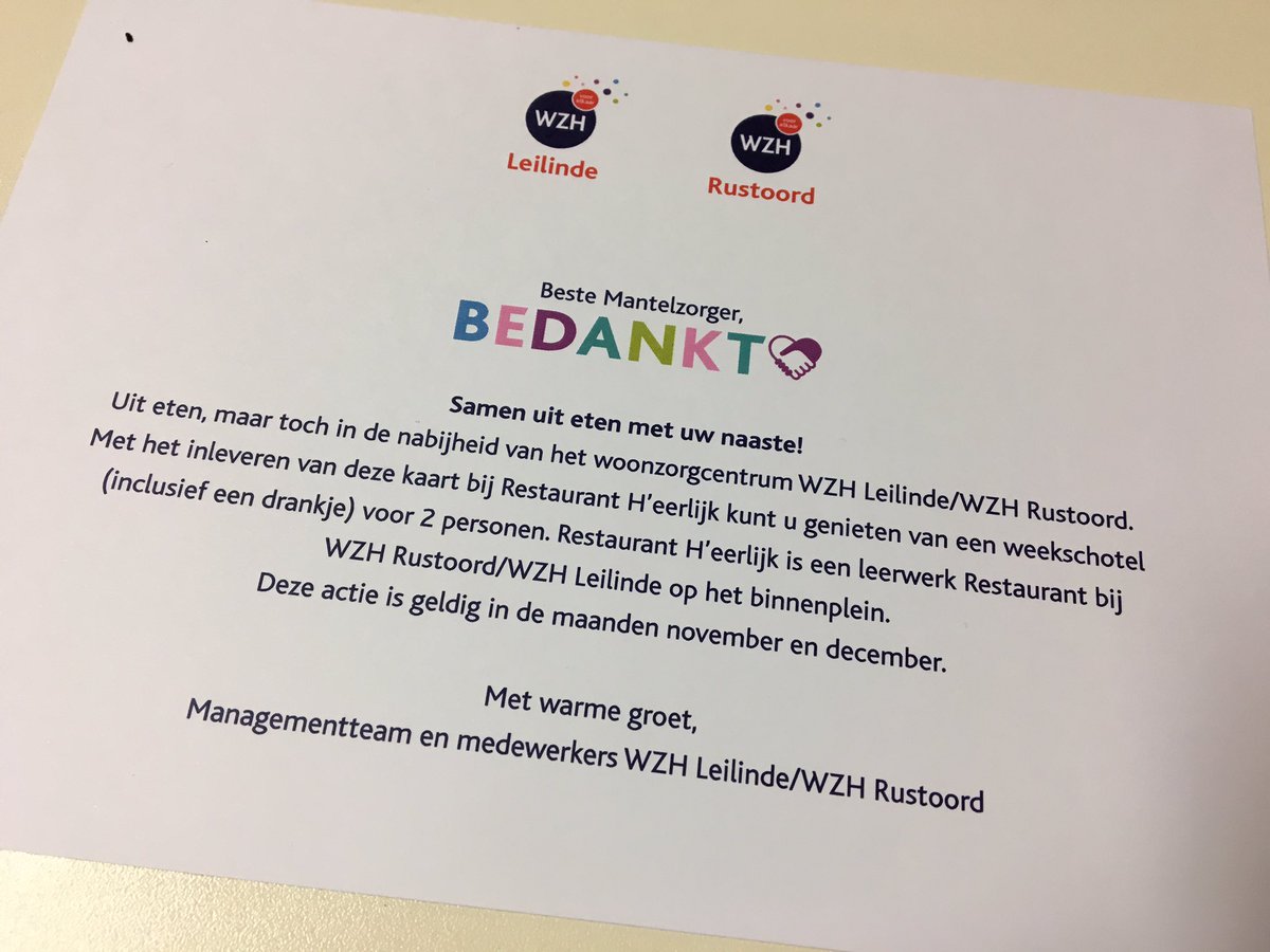 BaasBraun's tweet photo. Vandaag is het de dag van de #mantelzorg. Alle mantelzorgers in het zonnetje #waardering #dineren met je naaste #WZH #Rustoord https://t.co/1bacLnv2MX