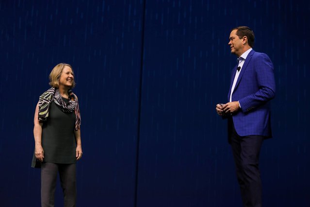 cdahlke's tweet photo. .@ChuckRobbins &amp; @googlecloud's Diane Greene discuss our partnership in #hybridcloud. Watch: https://t.co/QEqzjer5Fb https://t.co/dJT6Z37YhJ