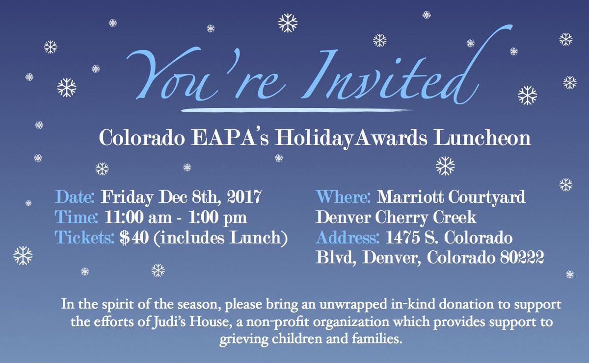 ColoradoEAPA's tweet photo. Let's network and celebrate- members and non-members invited! Tickets and RSVP https://t.co/B9GYYlsE7h. https://t.co/tXIjZBZpWP