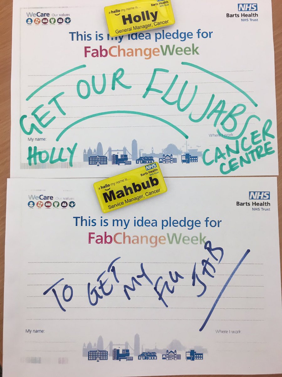 StBartsCancer's tweet photo. #FabChangeWeek @BartsHospital cancer centre team will be getting our flu jabs @NHS_Sarah https://t.co/sOQf7ngnqN