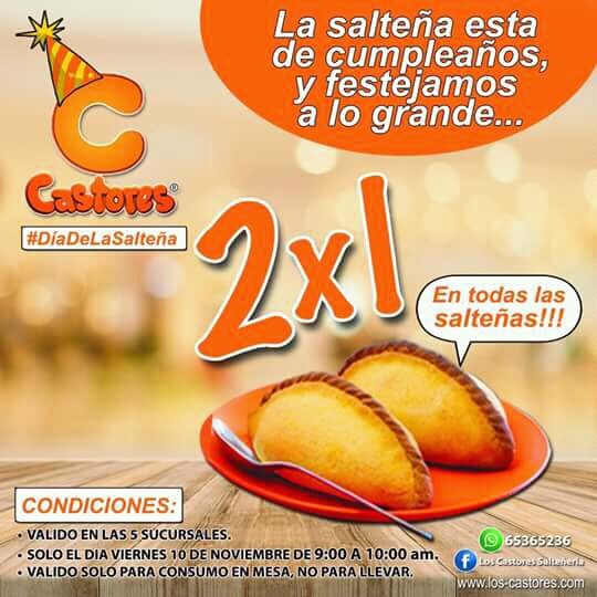 CaztorDigital's tweet photo. Espero estén pasando feliz #DiaDeLaSalteña, supongo en Cocha con promociones así festejan a lo grande. #VivaBolivia con su salteña pero mejor #sinaceituna y #sinpicante. https://t.co/EfazECdglR