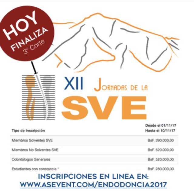 svendodoncia's tweet photo. HASTA HOY! Tienen oportunidad de inscribirse en el 3er Corte para nuestras XII Jornadas! https://t.co/q9bbd8LH2m