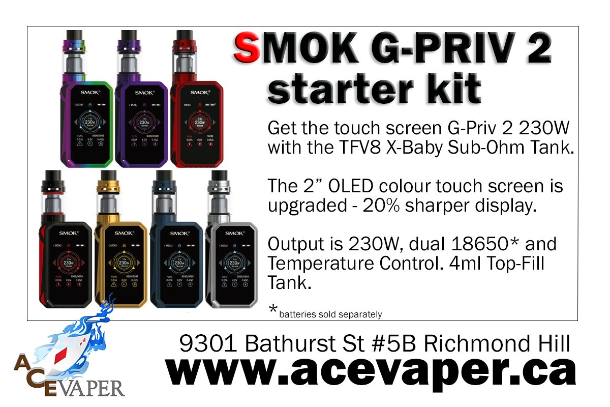 AceVaper's tweet photo. New #vapegear @ #acevaper #vapeshop #toronto https://t.co/P2fTiXX4z3 G-PRIV 2 KIT #vape #vaping #vapers #Vapenation #vapeon #vapefam https://t.co/86tSNCspYh