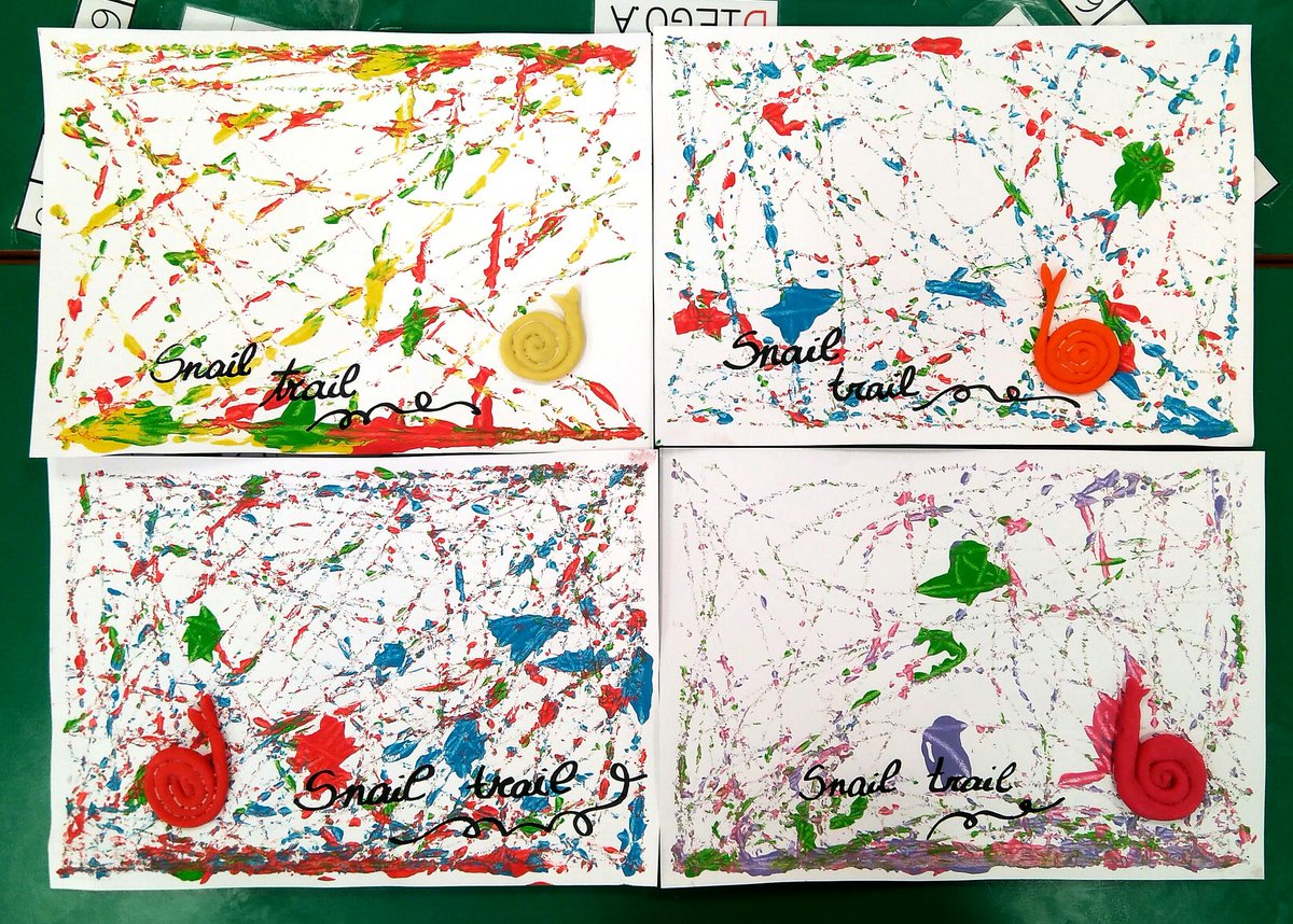 Taniateaching's tweet photo. We've finished our snails... Do you like our snail trails? 3Aππ @SaraHbst_infant @HBSTORREJON #snailproject #3yrs #giraffes https://t.co/ALz5QRnwXM