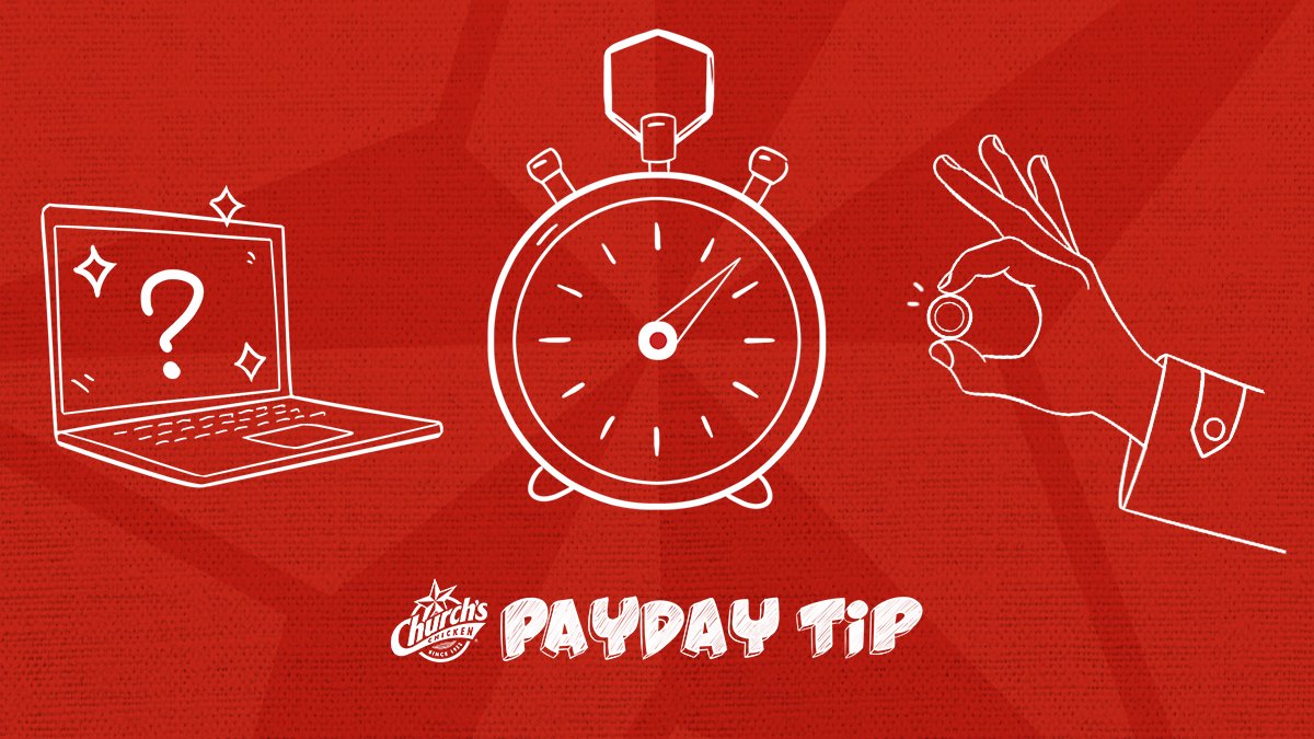 ChurchsChicken's tweet photo. #paydaytip: Each time you have an urge to buy something you might not need or care about later, wait 24 hrs. See what happens. https://t.co/IzLXnz66OP