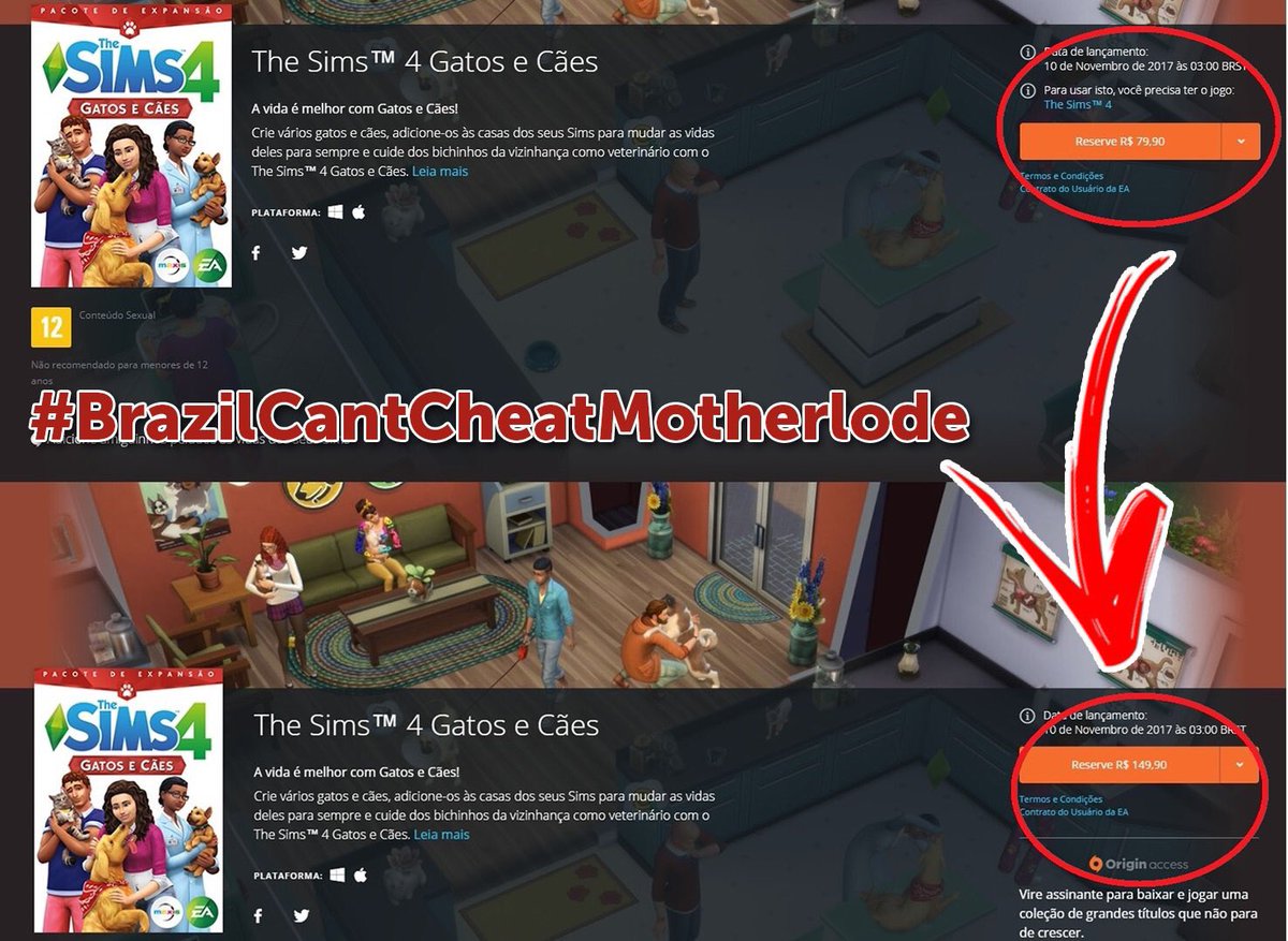 desenerdzado's tweet photo. NAO DEIXEM A TAG MORRER!! AMAMOS O @TheSims MAS NÃO SOMOS TROUXAS! WE CANNOT PUT UP WITH THAT PRICE! @SimGuruDrake @SimGuruNick @EAHelp @TheSims Retuítem isso #BrazilCantCheatMotherlode https://t.co/kdTXJn5DgV