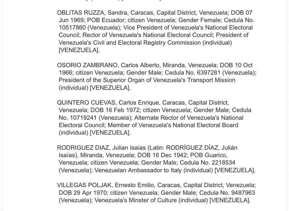 Blondy_Llanera's tweet photo. El Gobierno de EEUU ha publicado una nueva lista donde esta Isaías Rodriguez embajador de Venezuela en Italia https://t.co/CCdOn46IwU