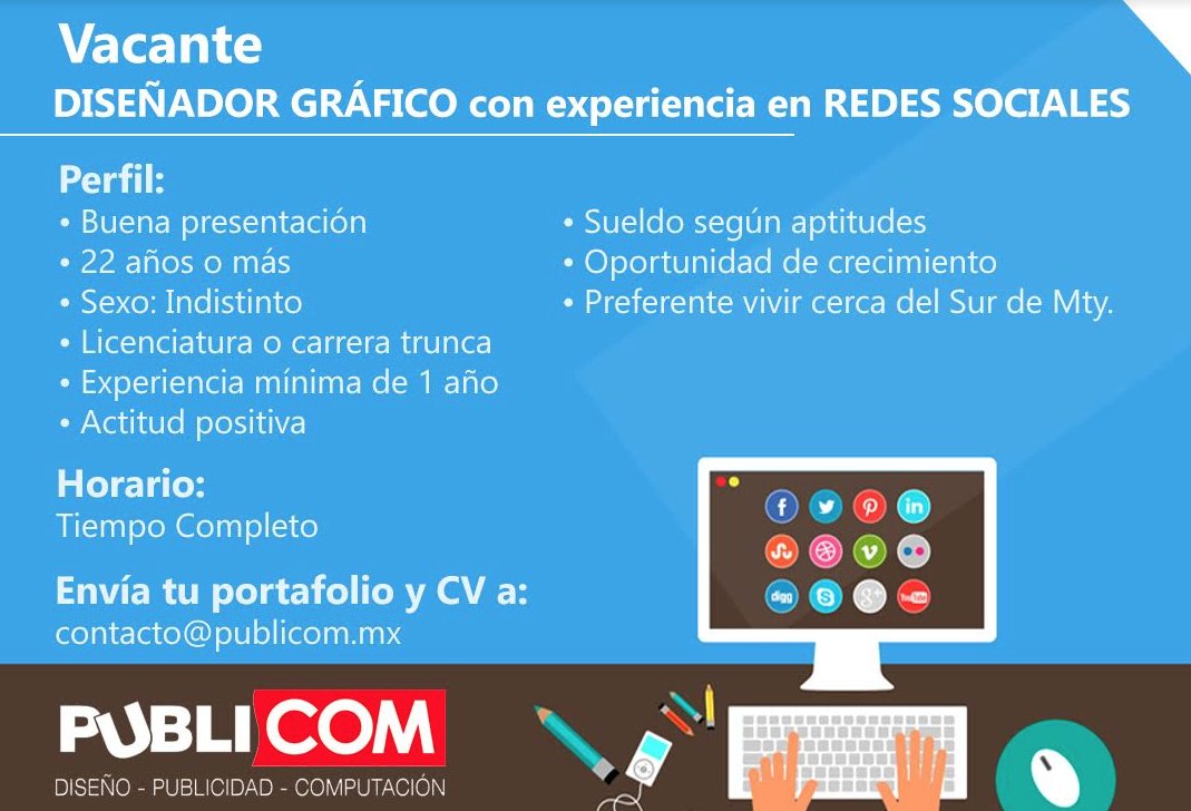 Toctoc V Twitter Vacante Publicom Solicita Disenador Grafico Community Manager Tiempo Completo Sueldo Competitivo Y Un Excelente Ambiente De Trabajo Envia Tu Portafolio Y Cv A Contacto Publicom Mx Https T Co 425iowotgm Https T Co Yejnj8twcv