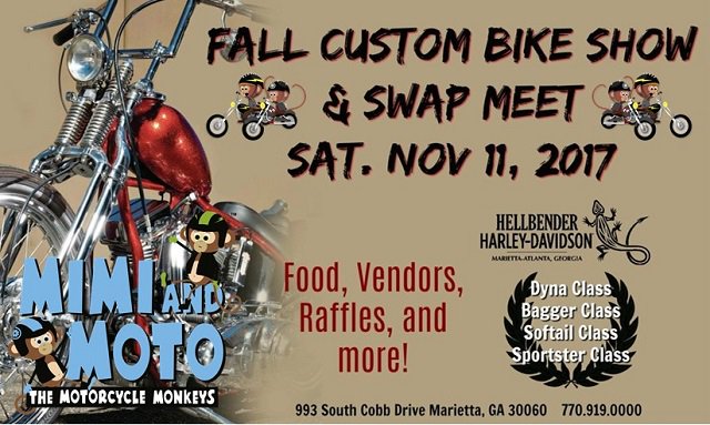 MimiandMoto's tweet photo. Join us at @HellbenderHD for their Fall Custom Bike Show and Swap Meet Saturday, 11am until 5pm. #Xmas is coming so come grab a book and tshirt. There will be food, vendors, prizes, and more! #hellbenderhd #Marietta #harleydavidson #BIKER #bikers #riders #georgia #Harley https://t.co/OkMr0RJtjW