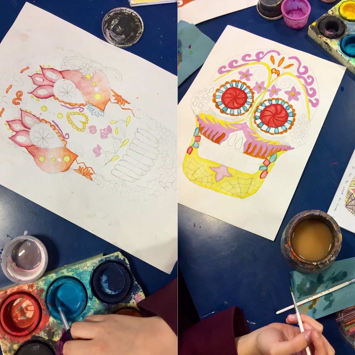 stjohnspics's tweet photo. #DayoftheDead paintings by 8O. Always a popular project. Hard work always pays off, great work!@StJohnsArt @stjohnseagle https://t.co/JSSXrfPooO