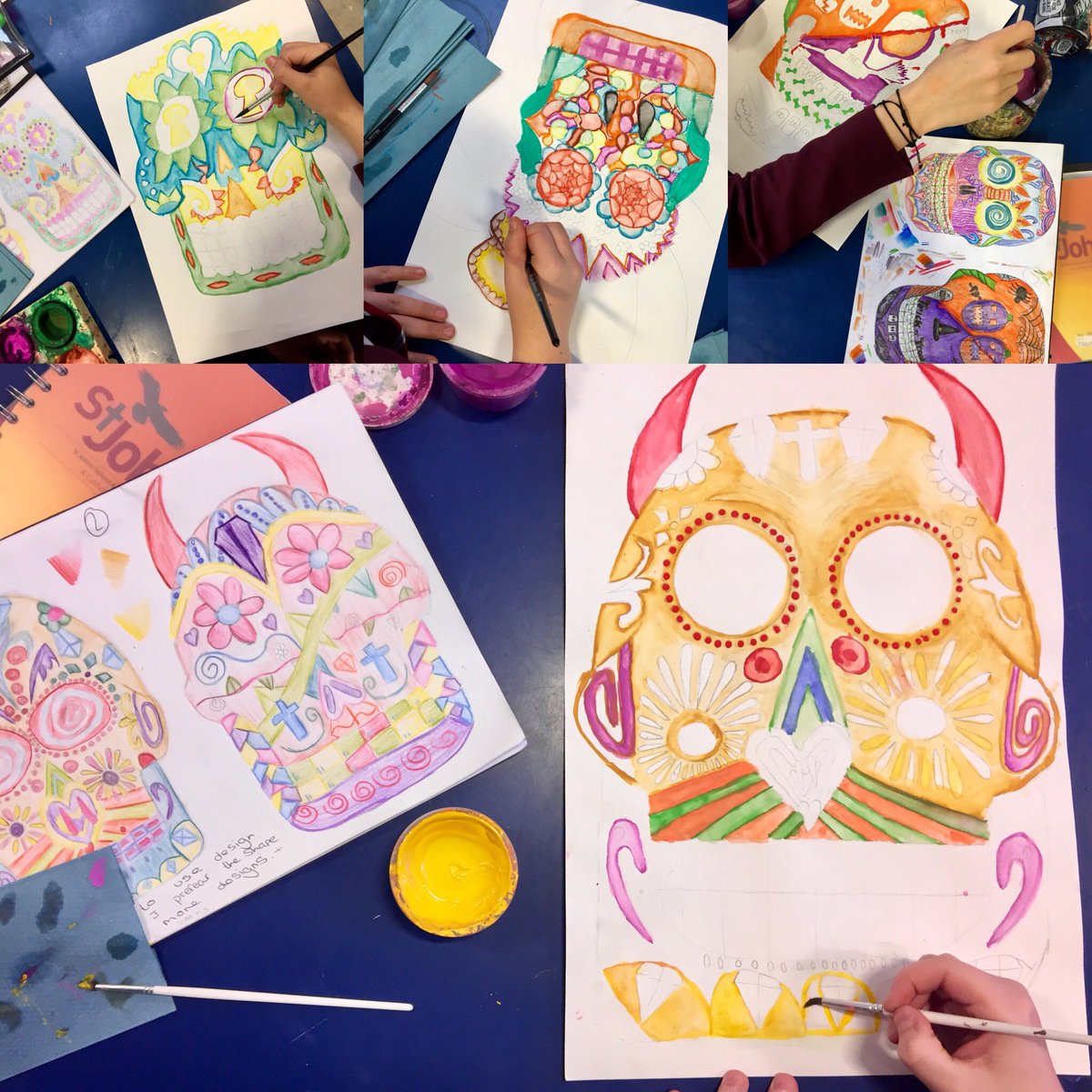 stjohnspics's tweet photo. #DayoftheDead paintings by 8O. Always a popular project. Hard work always pays off, great work!@StJohnsArt @stjohnseagle https://t.co/JSSXrfPooO