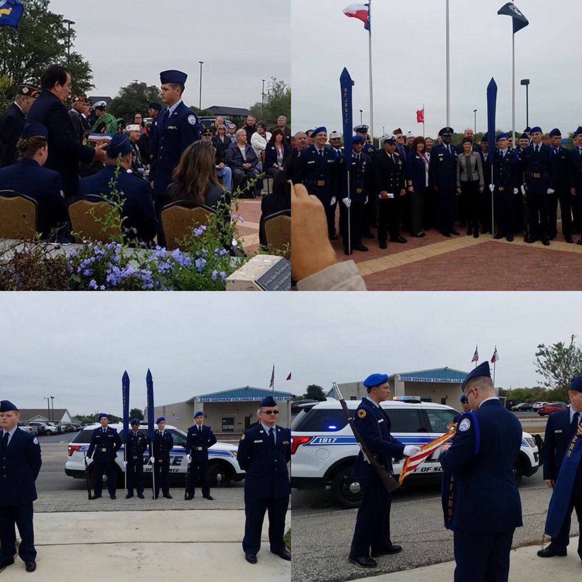 scclbuffs's tweet photo. SCHS AFJROTC taking part in the Schertz Veterans Day Ceremony @ the Veterans Memorial Plaza this morning! #GoBuffs #ThankAVeteran #Community https://t.co/B5PsO6gKuu