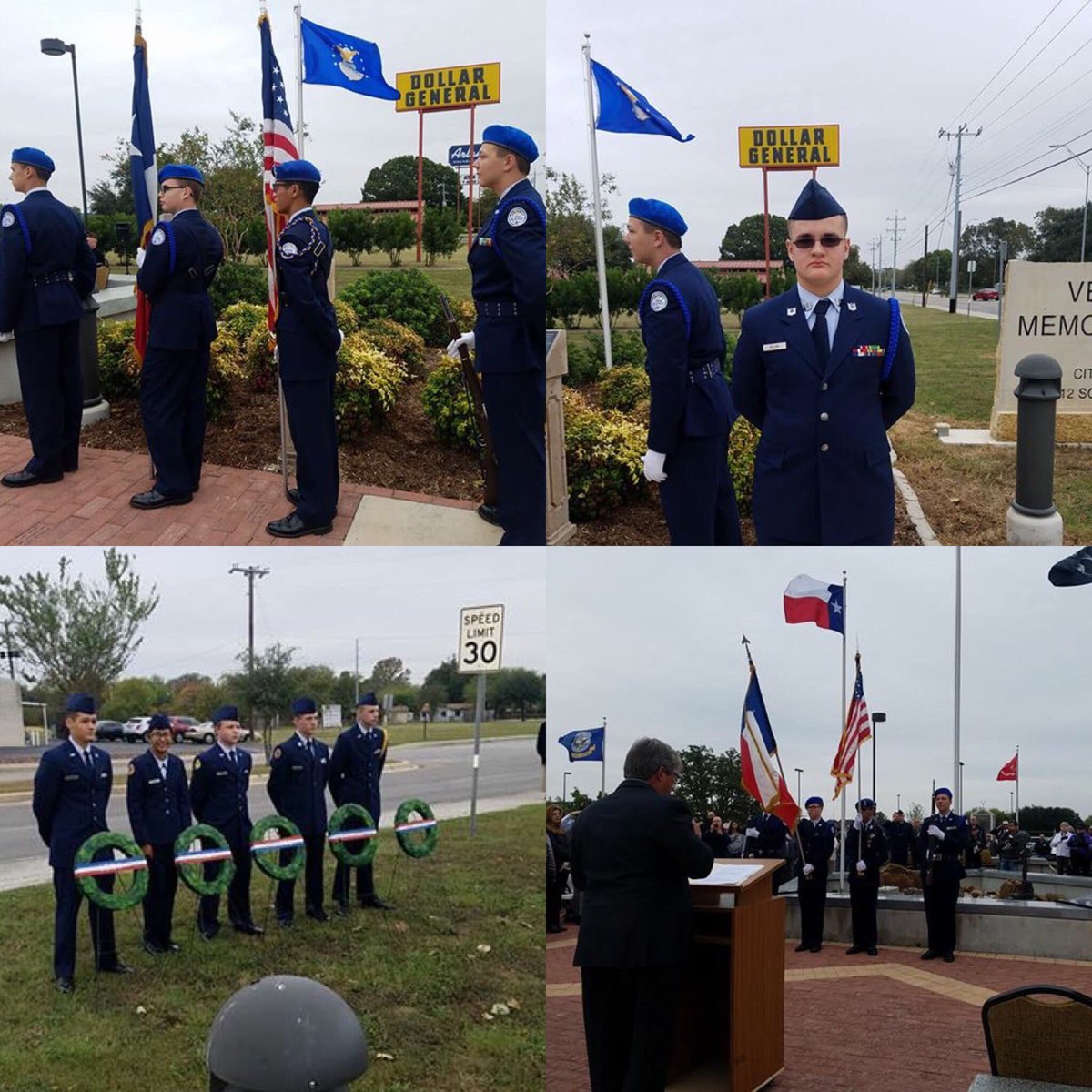 scclbuffs's tweet photo. SCHS AFJROTC taking part in the Schertz Veterans Day Ceremony @ the Veterans Memorial Plaza this morning! #GoBuffs #ThankAVeteran #Community https://t.co/B5PsO6gKuu