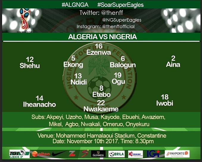 thenff's tweet photo. .@NGSuperEagles XI Vs Algeria #SoarSuperEagles #AFWCQ https://t.co/R86IMpSJzd