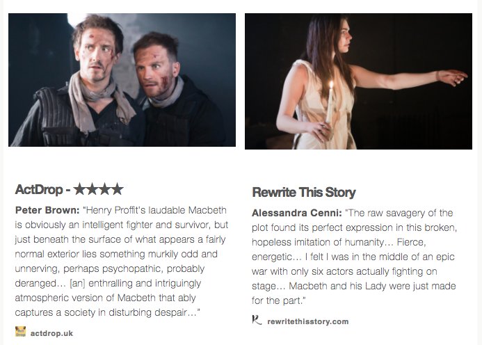 What do others say about @Macbeth_Bussey?

'Enthralling &amp; intriguingly atmospheric version that captures a society in disturbing despair' - <a href="/ActDrop/">ActDrop</a> 
'Fierce, energetic… I felt I was in the middle of an epic war' - <a href="/RewriteThisWeb/">Rewrite This Story</a>

mytheatremates.com/Macbeth-Bussey… #FeaturedShow