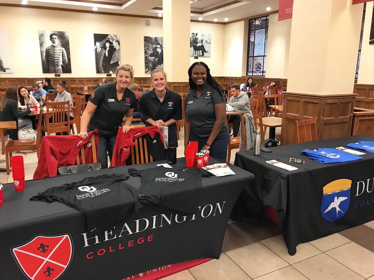 ourescolleges's tweet photo. Whether you want to live in @OUDunhamCollege or @OUHeadington, come learn more about why life in the Residential Colleges is so fantastic! Weโll be in the Union Will Rogers food court until 1 p.m.! #LiveResColleges https://t.co/cBeTNNTOu7