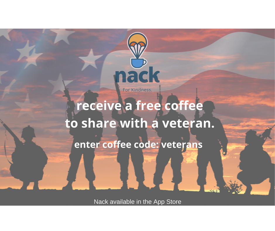 Nackforkindness's tweet photo. We've made it easy to acknowledge members of our #Military and their families on this #VeteransDay Use the code below to share a cup of #Coffee with a #Veteran and to acknowledge the sacrifices made for the #freedom we enjoy. #RandomActsofCoffee https://t.co/Eo7QHInPuL