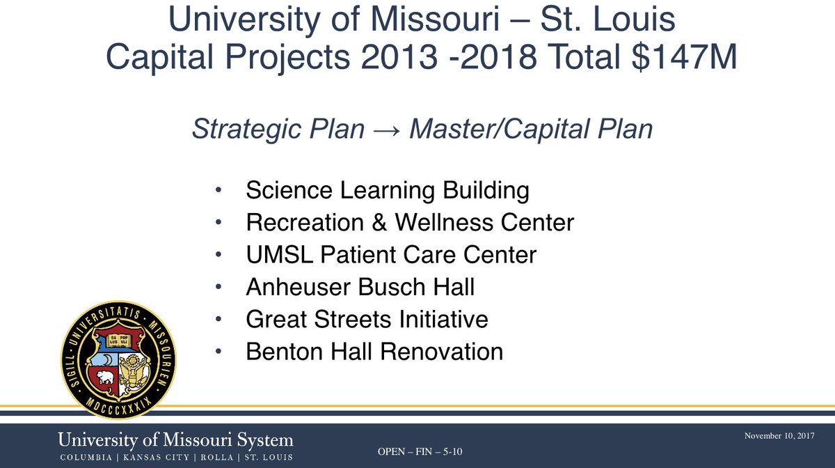 umcurators's tweet image. .@UMSLChancellor gives context to @UMSL&apos;s capital needs which is mainly maintenance and repairs