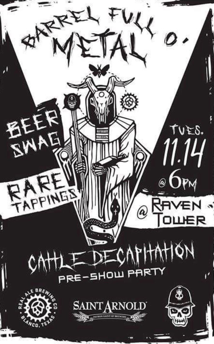 Tuesday, 11/14 at Raven Tower, we'll be partying with <a href="/SaintArnold/">Saint Arnold Brewing Company</a> and <a href="/brashbeer/">Brash</a>

BA beers, custom glassware, and debauchery all around.