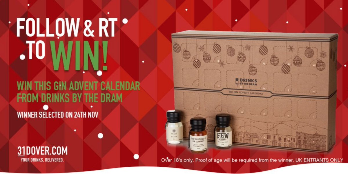 31DOVER's tweet photo. Follow &amp; RT to #WIN a boozy Advent calendar for grown ups by @DrinksByTheDram 24 Tasters of Gin for December's run up to Christmas. Cheers! https://t.co/sj1sIgvWwo