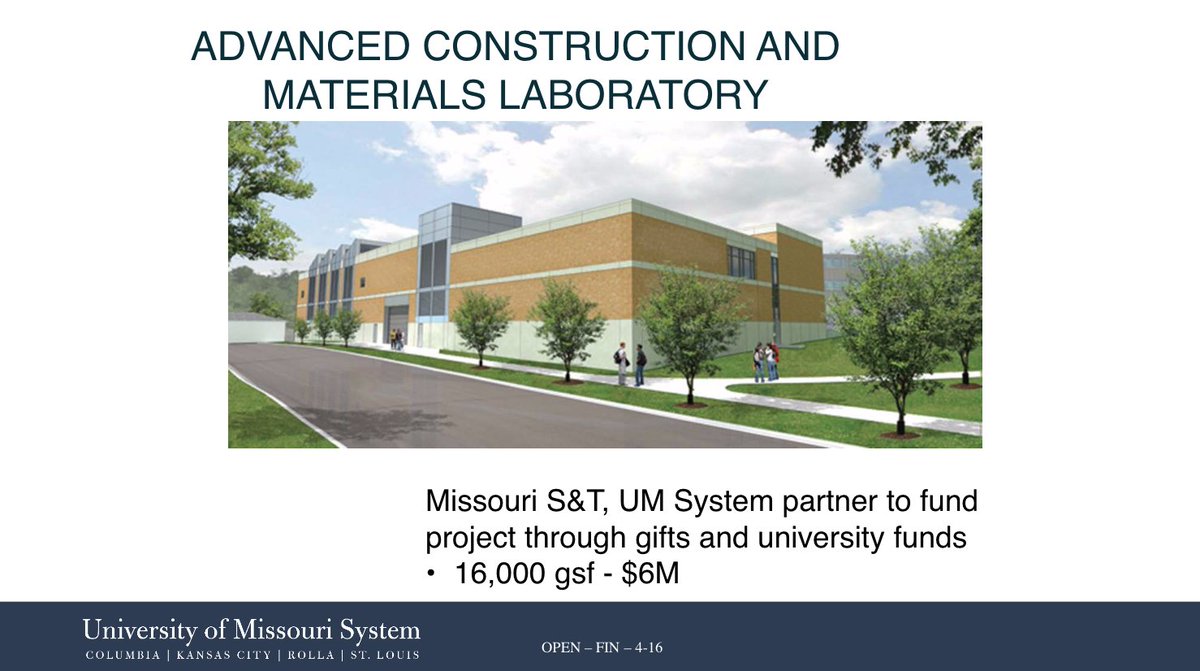 umcurators's tweet image. Next: @MissouriSandT&apos;s Advanced Construction and Materials Laboratory project, which would be a partner project with @umsystem