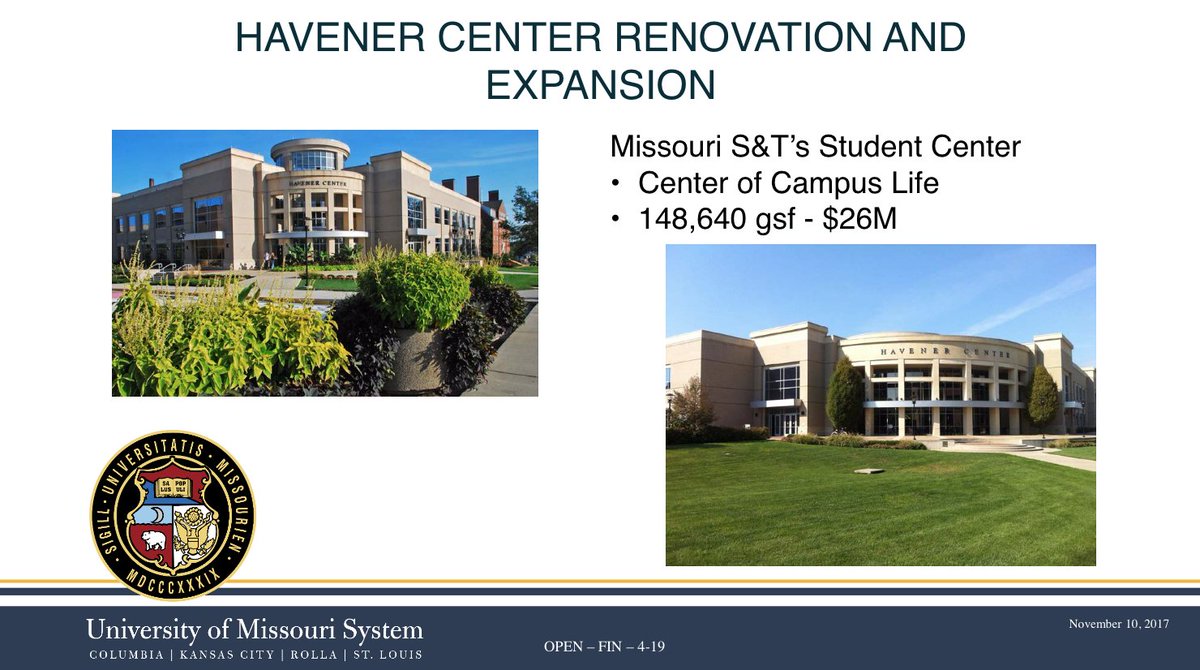 umcurators's tweet image. The last two @MissouriSandT projects are student-focused including the  Library/Learning Commons renovation and the Havener Student Center renovation and expansion