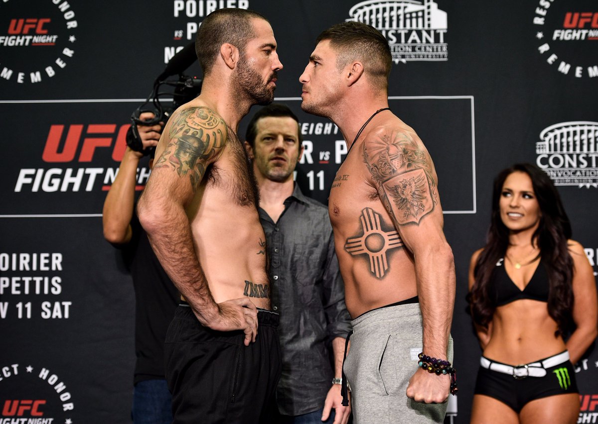 ufc's tweet photo. Who's hyped for tomorrow?

@IamTheImmortal vs @DiegoSanchezUFC

@DustinPoirier vs @ShowtimePettis

Tomorrow | On @FS1 | #UFCNorfolk https://t.co/Xzsp2yhDcz