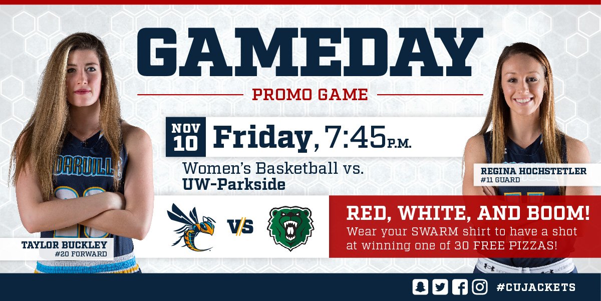 CUJackets's tweet image. GAME DAY! @CedarvilleWBB hosts @UWPAthletics / 7:45PM / 2017-18 Home Opener! LIVE VIDEO: bit.ly/CUJacketsLIVE Stats: bit.ly/JacketsWBB / #VeteransDay2017 #RedWhiteBOOM #30FreePizzas @CUSwarm #CUthere