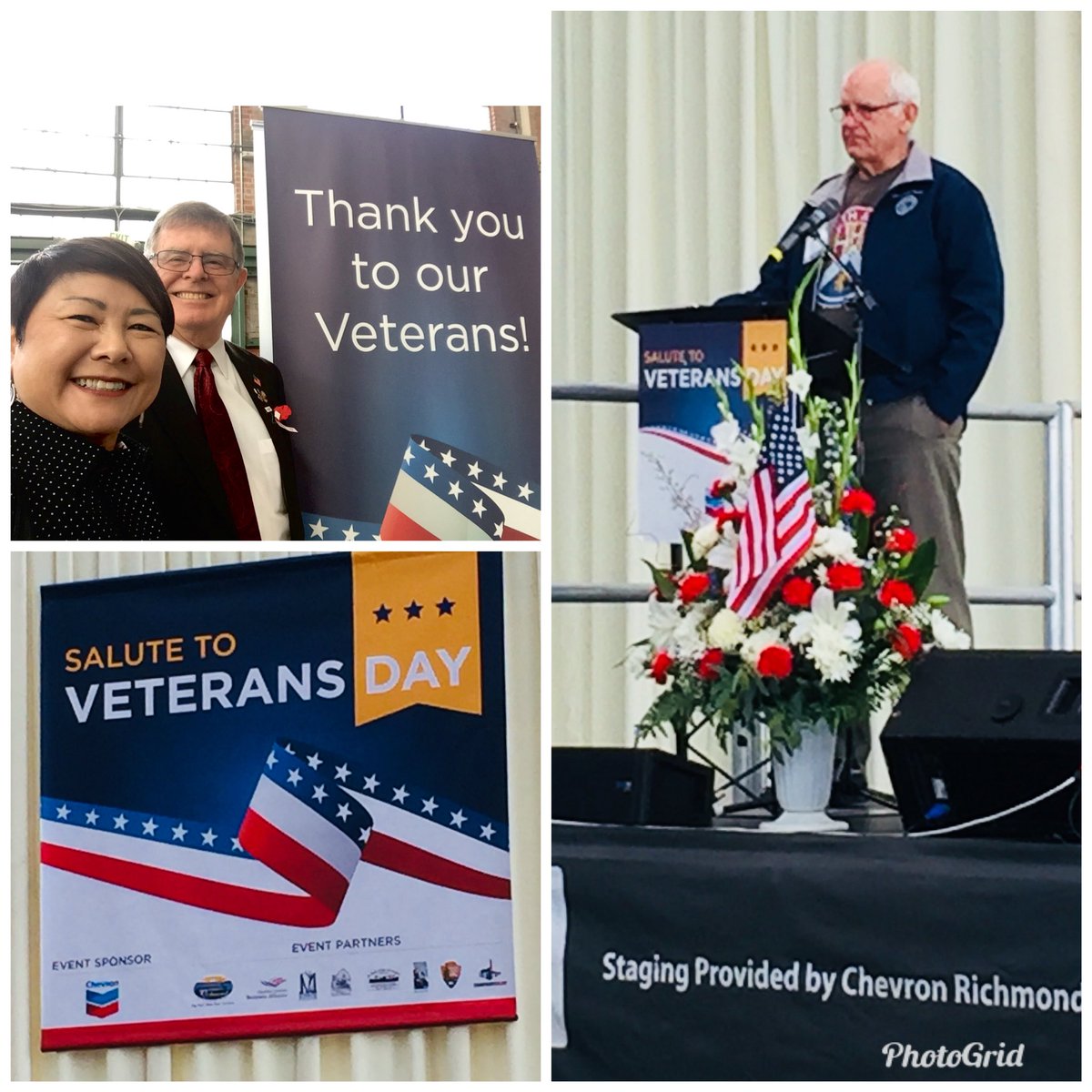 lanagosnell's tweet photo. Happy Veteran’s Day in Richmond CA.  Speaking is Mayor Tom Butt and pictured with Disabled Veteranprenuer Dick Gray.  Happy Birthday to the Marine Corp. #dvba #VeteransDay2017 https://t.co/FZkZAEWelI