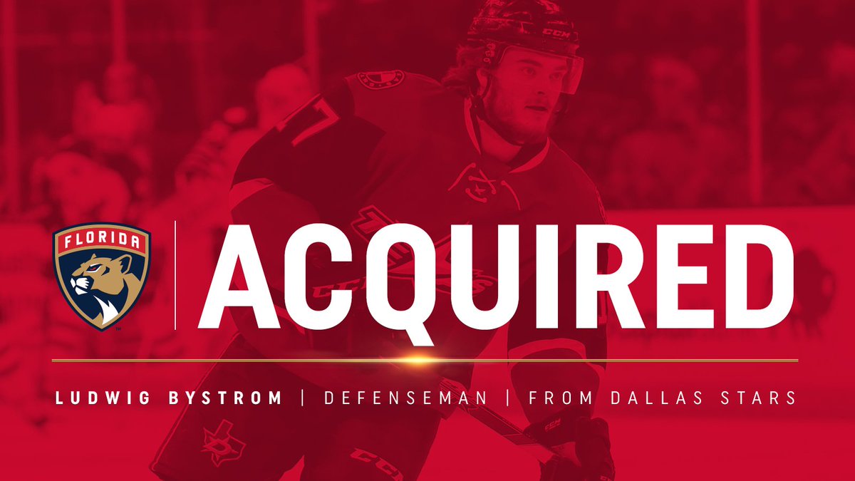 #FlaPanthers acquire defenseman Ludwig Bystrom from the Dallas Stars  » bit.ly/BystromAcquire… https://t.co/IH9i7LShZ3