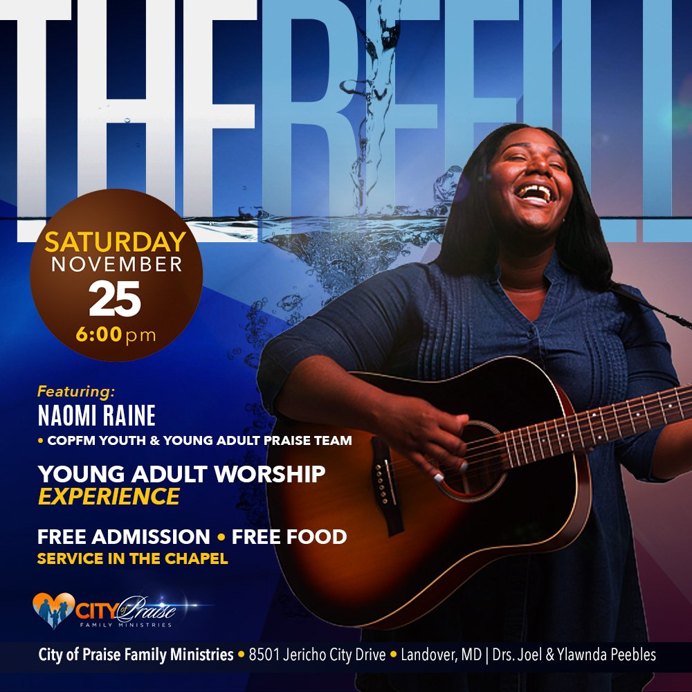 CityofPraiseMD's tweet photo. DMV! Your next REFILL is Saturday, November 25 at 6pm with Naomi Raine!
Join us!
#COPFM #TheRefill #NaomiRaine https://t.co/h5MtX1cCI2