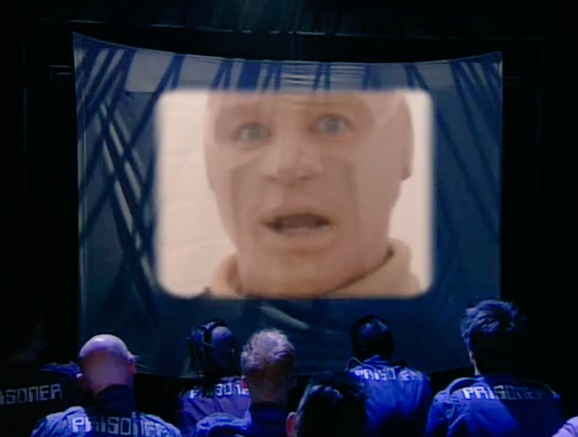 KrytenRD's tweet photo. Good evening. Tonight's scheduled feature has been cancelled and replaced with a special, live pay-per-view event brought to you courtesy of "Krytie TV"!

...Transmitting live via my optical receptors, we bring you live, and lithe, "Womens Shower Night!!" #RedDwarf https://t.co/93uSZpoIoj